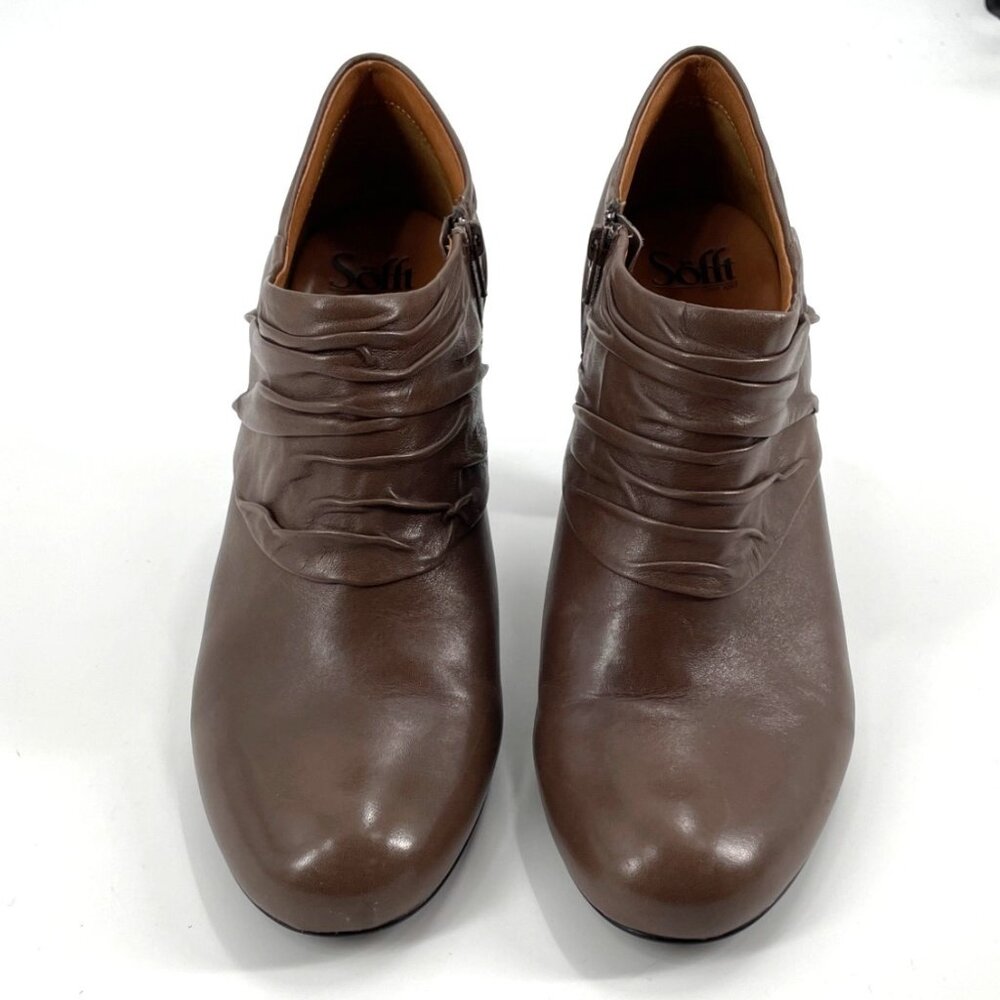 Sofft Florina Brown Ruched Leather Heeled Ankle Booties Career Professional - Picture 8 of 10